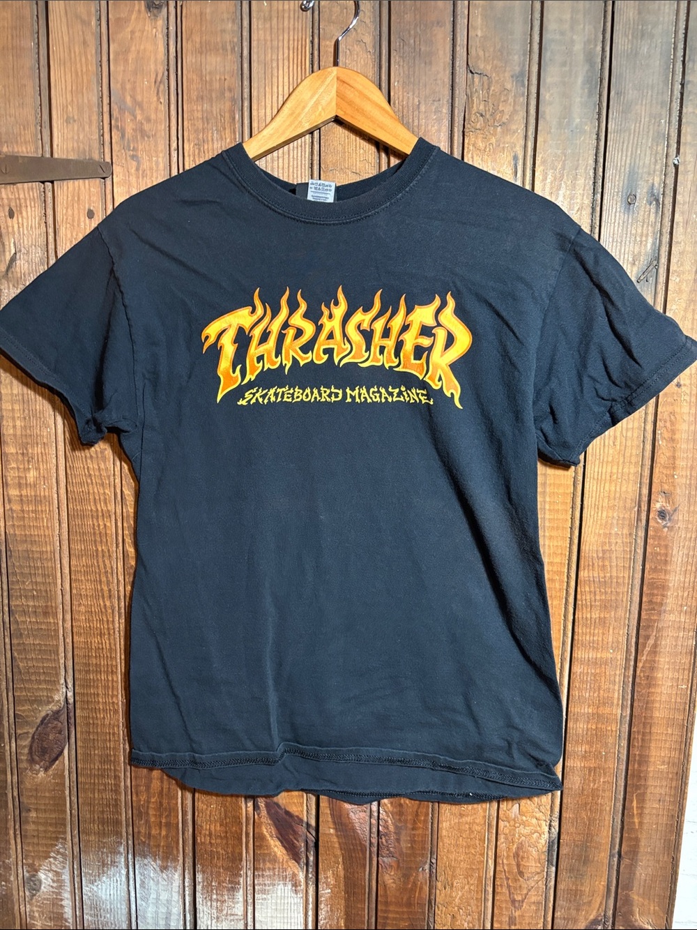 Thrasher Magazine Black Graphic Tee with Flame Logo